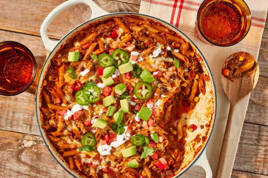 High-Protein Taco Skillet Pasta Is the Mashup You’ve Been Waiting For